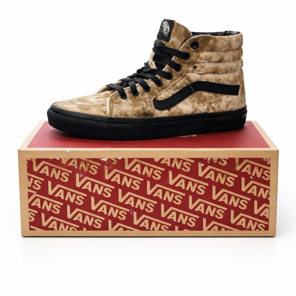 Vans Sk8-Hi Velvet High Top Sneakers Tan Black Women’s Size 8 Rare